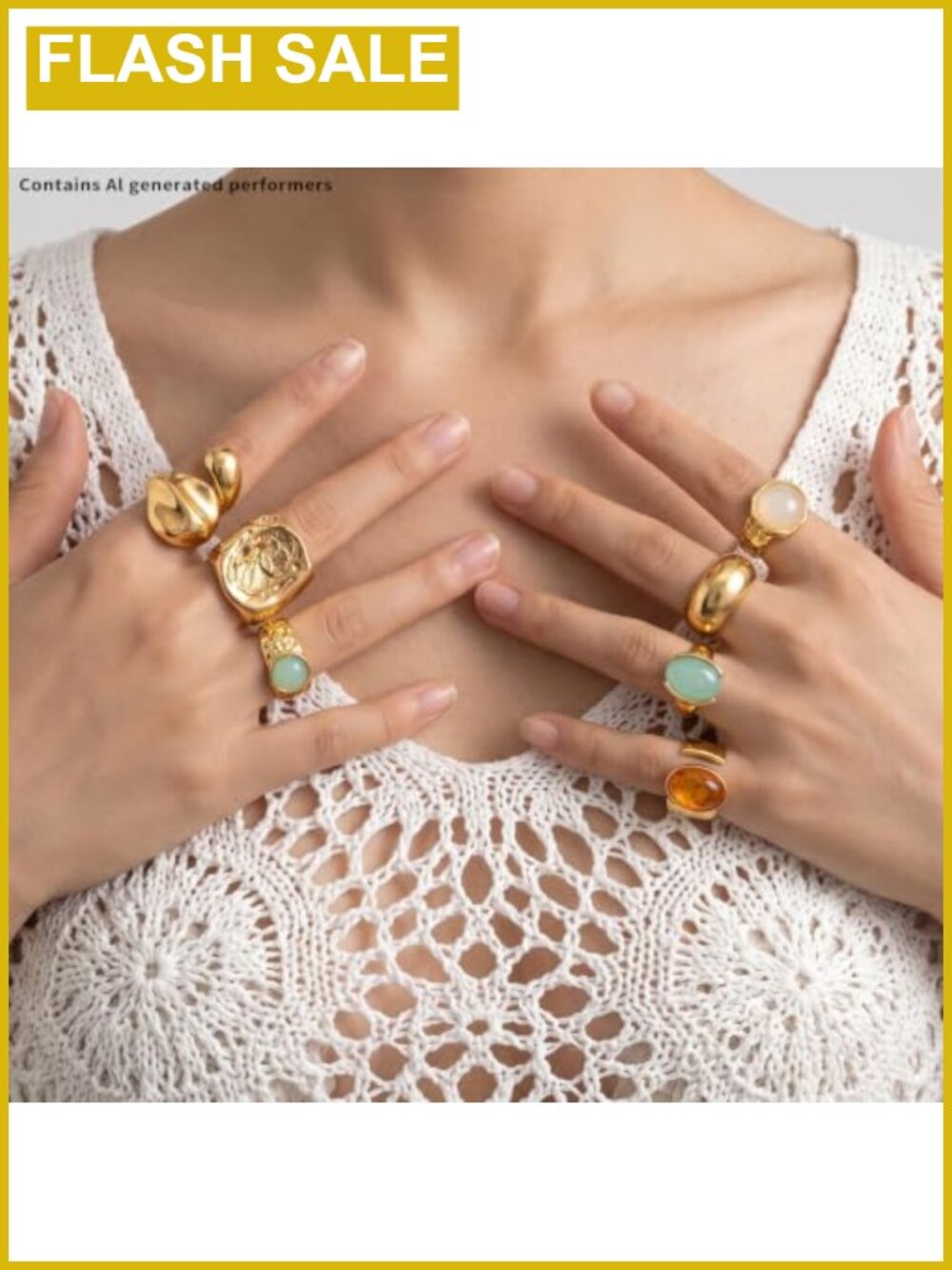 7-Piece Chunky Statement Ring Set Adjustable Stackable Alloy Rings - Picture 5 of 6